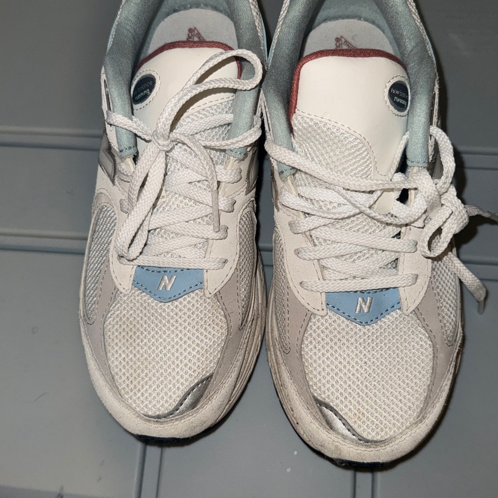 New Balance White and Coral Sneakers